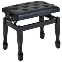 25" Adjustable Height Piano Bench with Padded Cushion, Keyboard Seat with Storage and Solid Wood Legs, Black