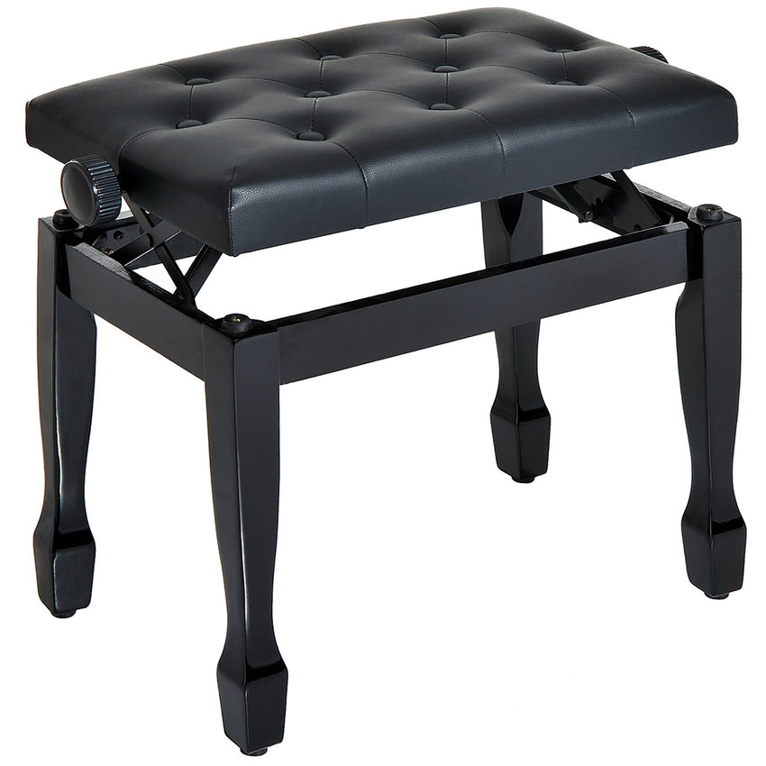 25" Adjustable Height Piano Bench with Padded Cushion, Keyboard Seat with Storage and Solid Wood Legs, Black