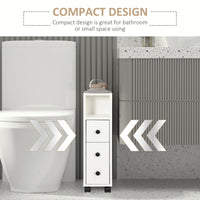 Slim Bathroom Cabinet with Wheels, Narrow Bathroom Storage Cabinet with Door, Drawer and 2 Open Compartments, White