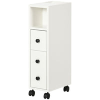 Slim Bathroom Cabinet with Wheels, Narrow Bathroom Storage Cabinet with Door, Drawer and 2 Open Compartments, White