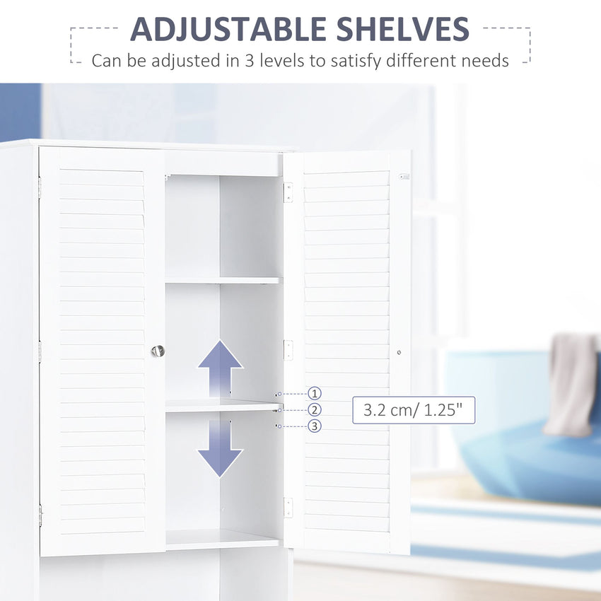 Tall Bathroom Storage Cabinet, Slim Bathroom Cabinet with 4 Shutter Doors and Adjustable Shelves, Toilet Vanity Cabinet, Narrow Organizer, White