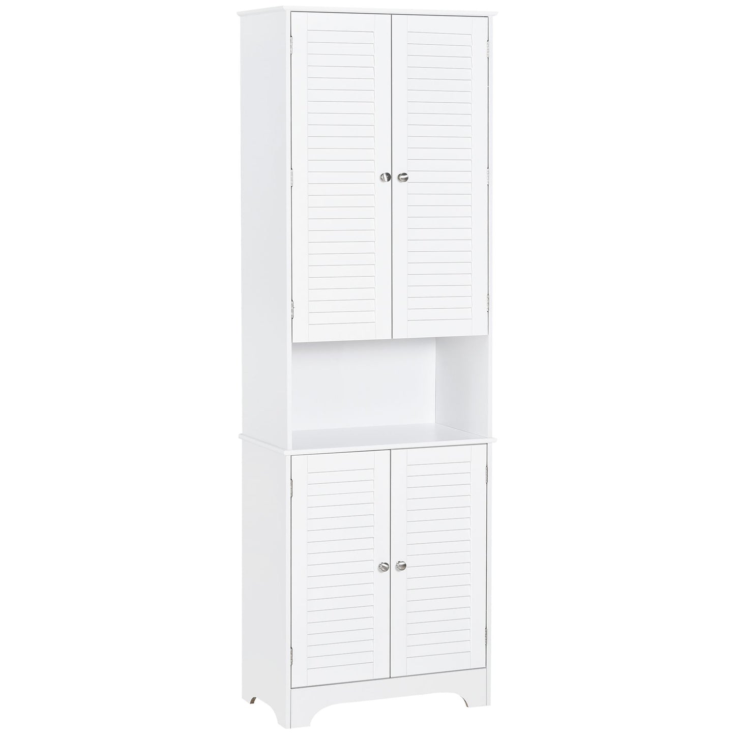 Tall Bathroom Storage Cabinet, Slim Bathroom Cabinet with 4 Shutter Doors and Adjustable Shelves, Toilet Vanity Cabinet, Narrow Organizer, White