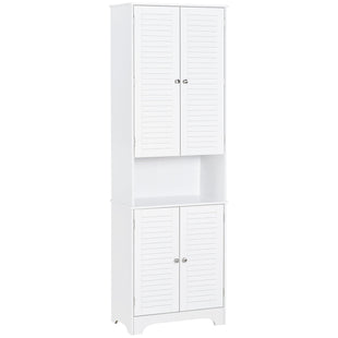 Tall Bathroom Storage Cabinet, Slim Bathroom Cabinet with 4 Shutter Doors and Adjustable Shelves, Toilet Vanity Cabinet, Narrow Organizer, White