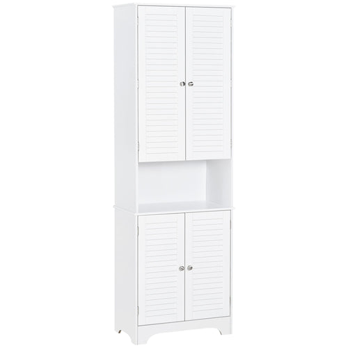 Tall Bathroom Storage Cabinet, Slim Bathroom Cabinet with 4 Shutter Doors and Adjustable Shelves, Toilet Vanity Cabinet, Narrow Organizer, White