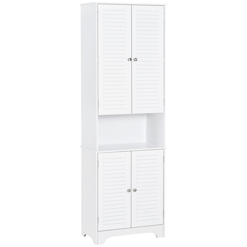 Tall Bathroom Storage Cabinet, Slim Bathroom Cabinet with 4 Shutter Doors and Adjustable Shelves, Toilet Vanity Cabinet, Narrow Organizer, White