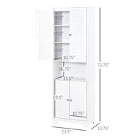 Tall Bathroom Storage Cabinet, Slim Bathroom Cabinet with 4 Shutter Doors and Adjustable Shelves, Toilet Vanity Cabinet, Narrow Organizer, White