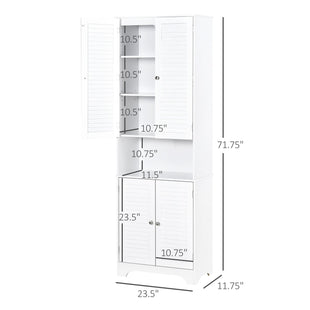 Tall Bathroom Storage Cabinet, Slim Bathroom Cabinet with 4 Shutter Doors and Adjustable Shelves, Toilet Vanity Cabinet, Narrow Organizer, White