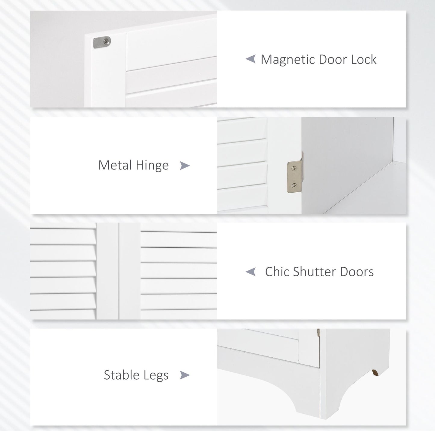 Tall Bathroom Storage Cabinet, Slim Bathroom Cabinet with 4 Shutter Doors and Adjustable Shelves, Toilet Vanity Cabinet, Narrow Organizer, White