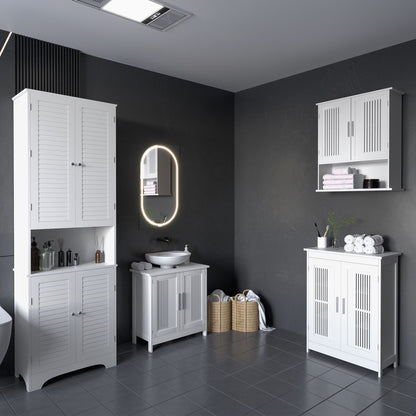 Tall Bathroom Storage Cabinet, Slim Bathroom Cabinet with 4 Shutter Doors and Adjustable Shelves, Toilet Vanity Cabinet, Narrow Organizer, White
