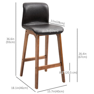 Modern Bar Stools Set of 2, Counter Height Bar Chair with PU Leather Wooden Frame Padding Seats for Dining Room Home Bar, Dark Brown