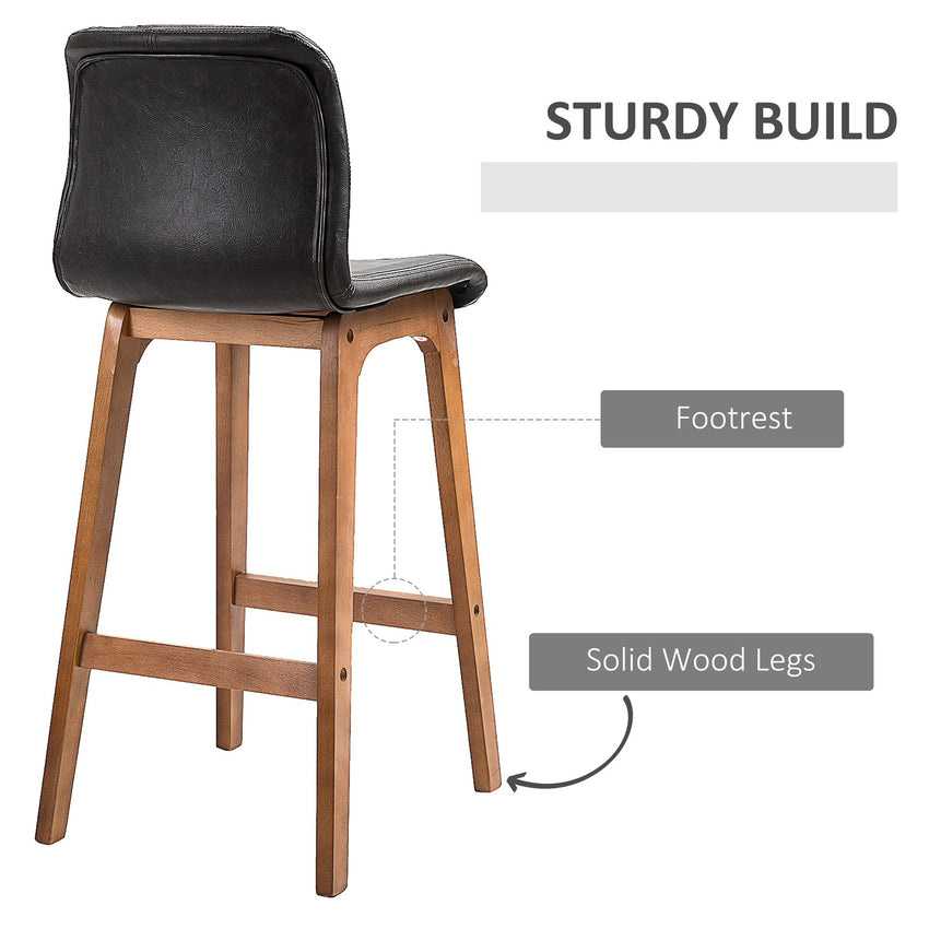 Modern Bar Stools Set of 2, Counter Height Bar Chair with PU Leather Wooden Frame Padding Seats for Dining Room Home Bar, Dark Brown