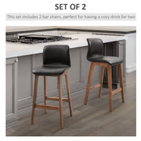 Modern Bar Stools Set of 2, Counter Height Bar Chair with PU Leather Wooden Frame Padding Seats for Dining Room Home Bar, Dark Brown