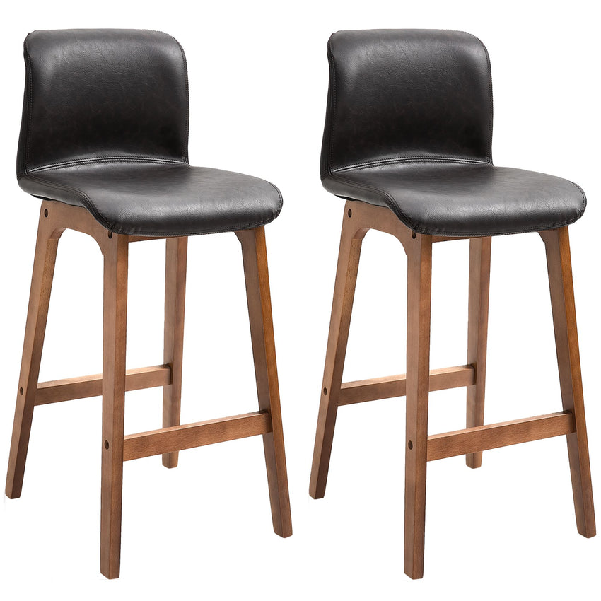 Modern Bar Stools Set of 2, Counter Height Bar Chair with PU Leather Wooden Frame Padding Seats for Dining Room Home Bar, Dark Brown