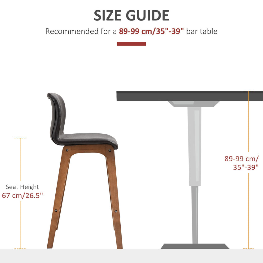 Modern Bar Stools Set of 2, Counter Height Bar Chair with PU Leather Wooden Frame Padding Seats for Dining Room Home Bar, Dark Brown