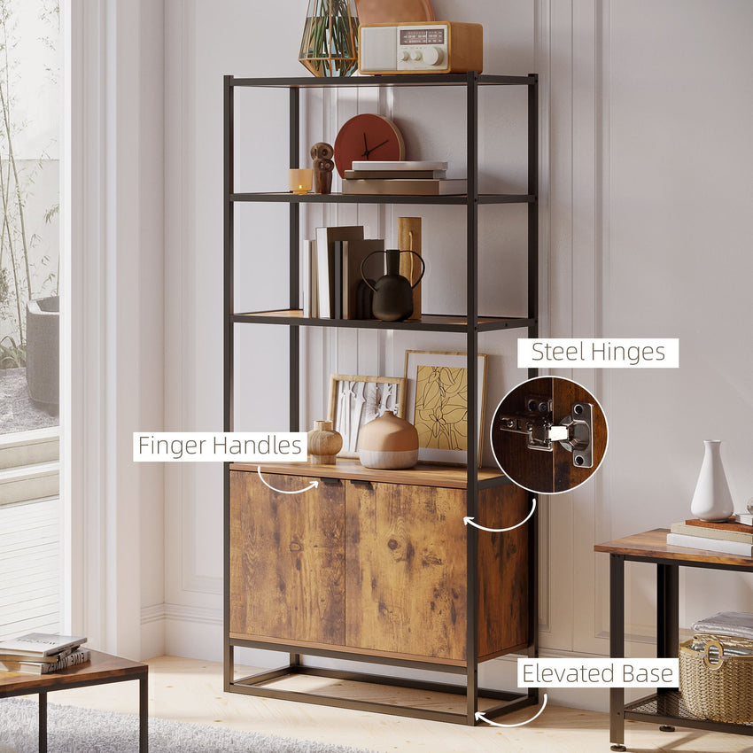 Storage Cabinet with 3 Open Shelves Cupboard Freestanding Tall Organizer Multifunctional Rack for Livingroom Bedroom Kitchen Rustic Brown