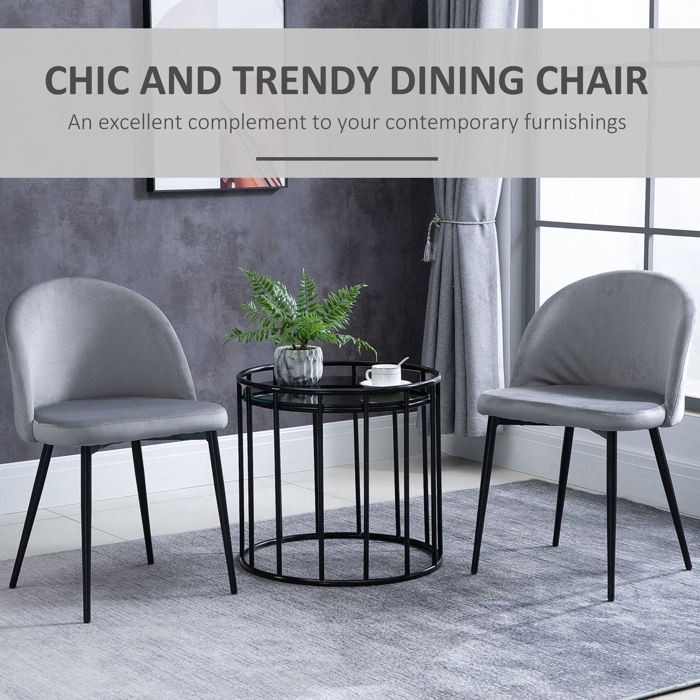 Set of 2 Mid-Back Dining Chair, Mid-Back Velvet-touch Upholstery Kitchen Chair for Living Room Dining Room, Dark Blue