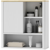 Bathroom Wall Cabinet, Medicine Cabinet with Fluted Panel, Curved Bathroom Cabinet with Adjustable Shelves, White