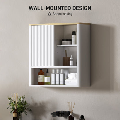 Bathroom Wall Cabinet, Medicine Cabinet with Fluted Panel, Curved Bathroom Cabinet with Adjustable Shelves, White