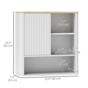 Bathroom Wall Cabinet, Medicine Cabinet with Fluted Panel, Curved Bathroom Cabinet with Adjustable Shelves, White