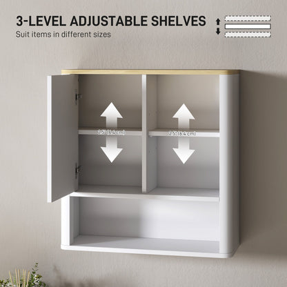 Bathroom Wall Cabinet, Medicine Cabinet with Fluted Panel, Curved Bathroom Cabinet with Adjustable Shelves, White