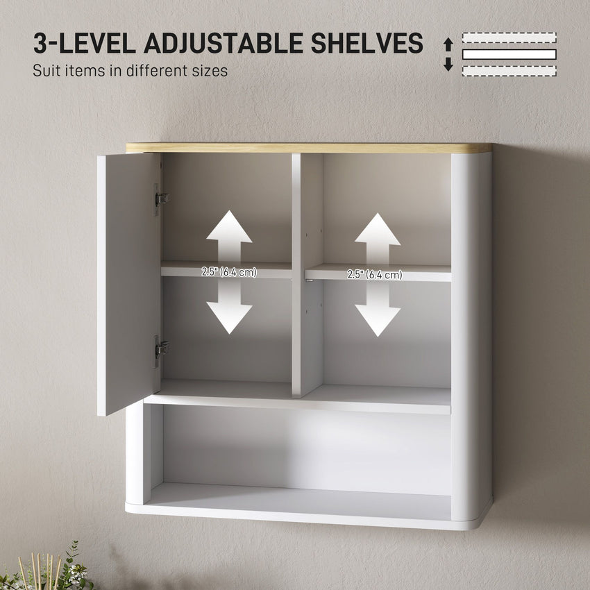 Bathroom Wall Cabinet, Medicine Cabinet with Fluted Panel, Curved Bathroom Cabinet with Adjustable Shelves, White