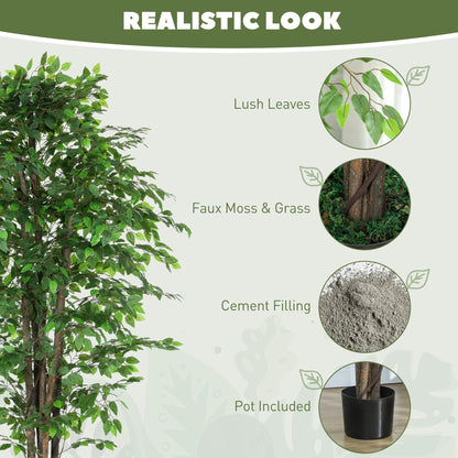 8ft Tall Artificial Tree, Silk Ficus Tree with 2520 Leaves in Pot, Fake Plant for Home Office Decor