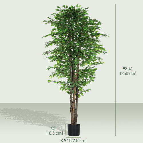 8ft Tall Artificial Tree, Silk Ficus Tree with 2520 Leaves in Pot, Fake Plant for Home Office Decor