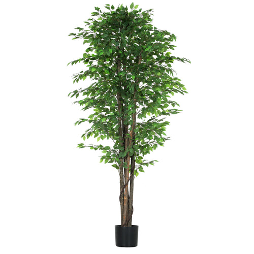 8ft Tall Artificial Tree, Silk Ficus Tree with 2520 Leaves in Pot, Fake Plant for Home Office Decor