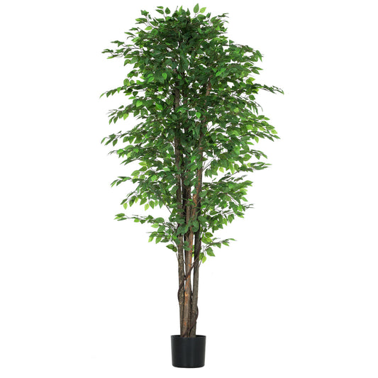 8ft Tall Artificial Tree, Silk Ficus Tree with 2520 Leaves in Pot, Fake Plant for Home Office Decor