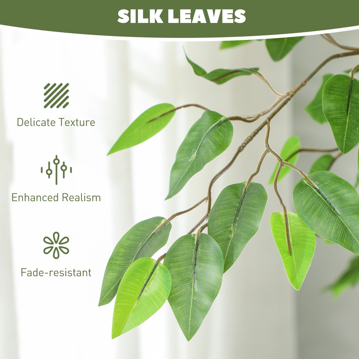 8ft Tall Artificial Tree, Silk Ficus Tree with 2520 Leaves in Pot, Fake Plant for Home Office Decor
