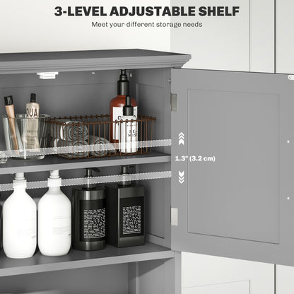 Modern Over The Toilet Storage, Bathroom Cabinets Over Toilet with Open Shelves and Double Door Cabinet, Grey