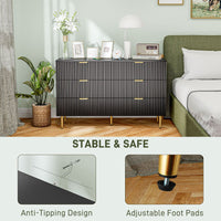 Modern Chest of Drawers 6 Drawer Dresser for Bedroom with Gold Legs and Handles, Black