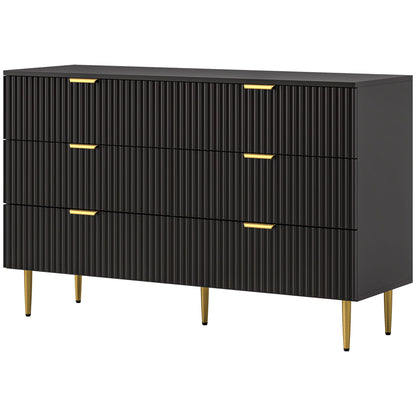Modern Chest of Drawers 6 Drawer Dresser for Bedroom with Gold Legs and Handles, Black