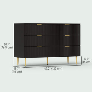 Modern Chest of Drawers 6 Drawer Dresser for Bedroom with Gold Legs and Handles, Black