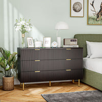 Modern Chest of Drawers 6 Drawer Dresser for Bedroom with Gold Legs and Handles, Black