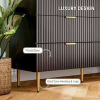 Modern Chest of Drawers 6 Drawer Dresser for Bedroom with Gold Legs and Handles, Black