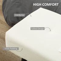 39" Upholstered Ottoman Bench, Corduroy Entryway Bedroom Bench with Padded Seat and Steel Legs for Bedroom, Cream White