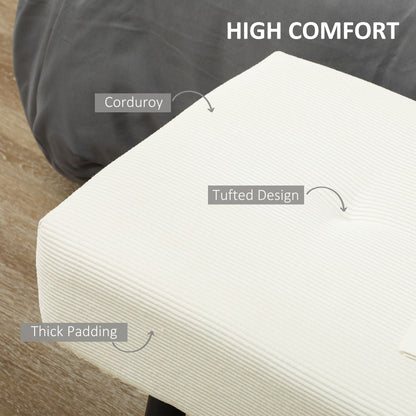39" Upholstered Ottoman Bench, Corduroy Entryway Bedroom Bench with Padded Seat and Steel Legs for Bedroom, Cream White