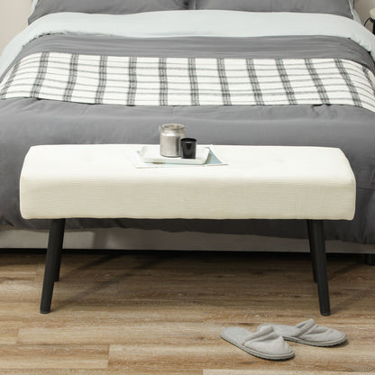 39" Upholstered Ottoman Bench, Corduroy Entryway Bedroom Bench with Padded Seat and Steel Legs for Bedroom, Cream White