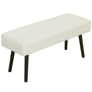 39" Upholstered Ottoman Bench, Corduroy Entryway Bedroom Bench with Padded Seat and Steel Legs for Bedroom, Cream White
