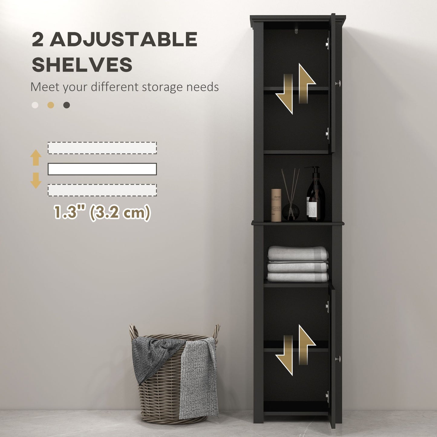 Tall Medicine Cabinet, Freestanding Bathroom Storage Cabinet with Shelves and 2 Cupboards, Bathroom Organizer, Black