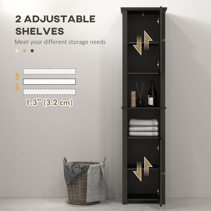 Tall Medicine Cabinet, Freestanding Bathroom Storage Cabinet with Shelves and 2 Cupboards, Bathroom Organizer, Black