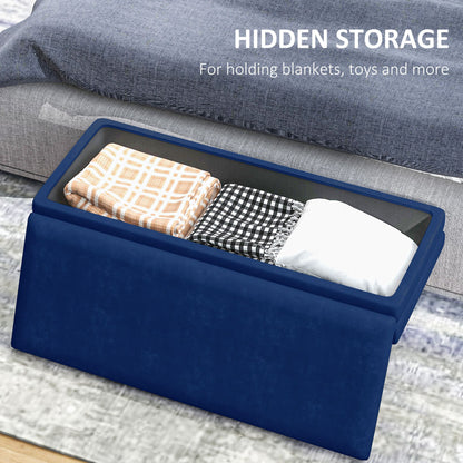 End of Bed Bench, Velvet-feel Upholstered Bench with Thick Padded Seat and Steel Legs, Modern Bedroom Bench, Dark Blue