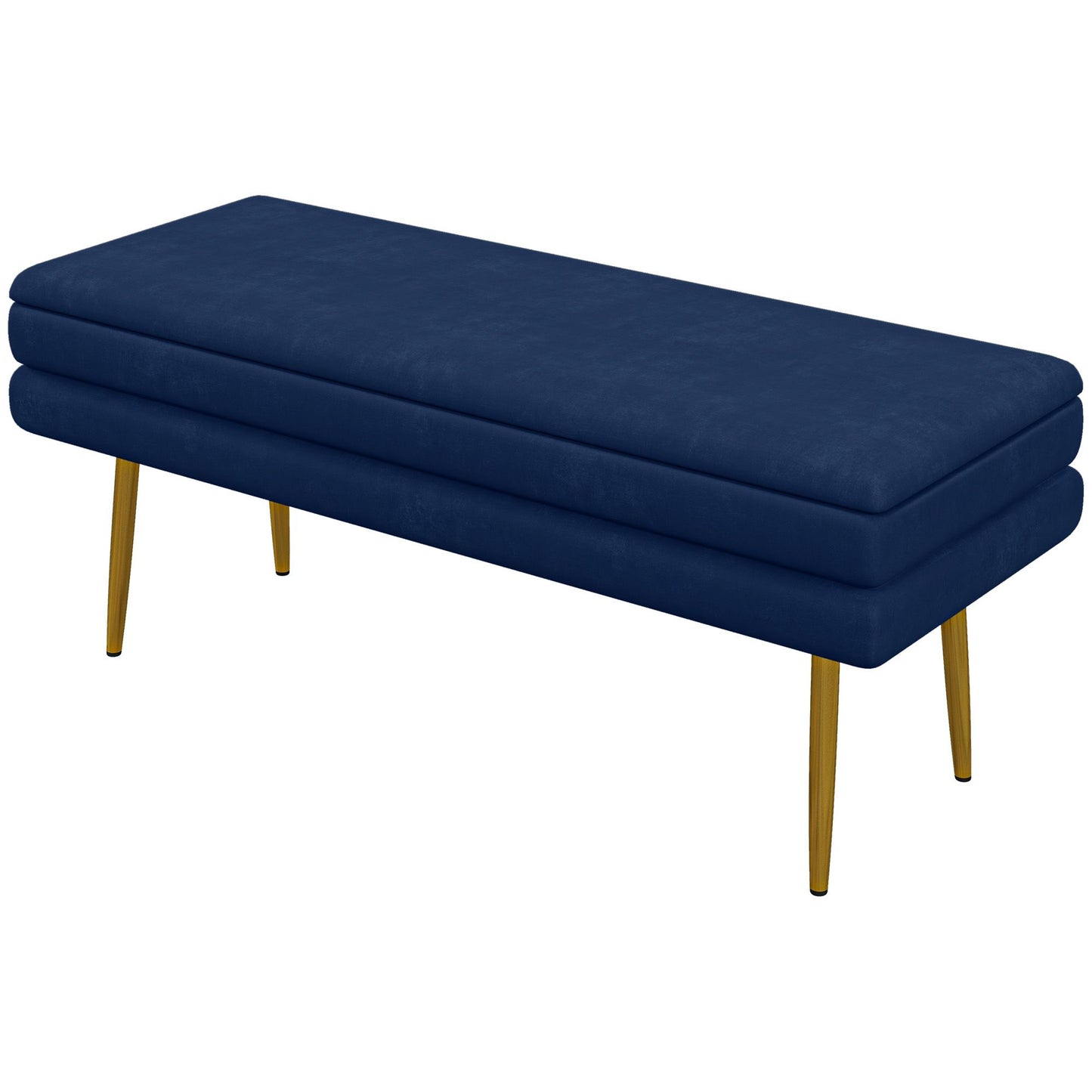 End of Bed Bench, Velvet-feel Upholstered Bench with Thick Padded Seat and Steel Legs, Modern Bedroom Bench, Dark Blue