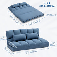 Floor Sofa, Foldable 2-Seater Lazy Sofa Sleeper with 9-position Backrest and 2 Pillows Light Blue