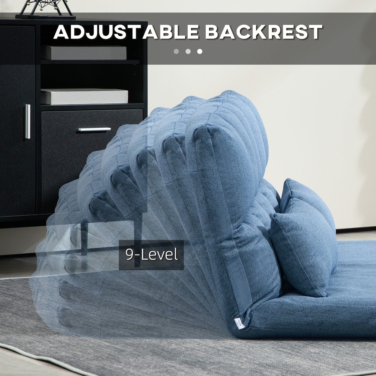 Floor Sofa, Foldable 2-Seater Lazy Sofa Sleeper with 9-position Backrest and 2 Pillows Light Blue