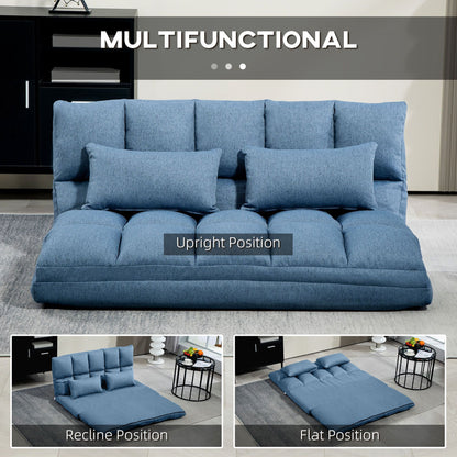 Floor Sofa, Foldable 2-Seater Lazy Sofa Sleeper with 9-position Backrest and 2 Pillows Light Blue