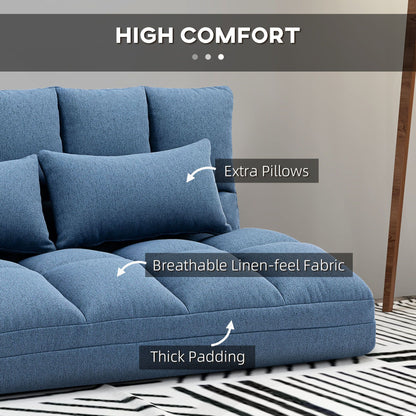 Floor Sofa, Foldable 2-Seater Lazy Sofa Sleeper with 9-position Backrest and 2 Pillows Light Blue