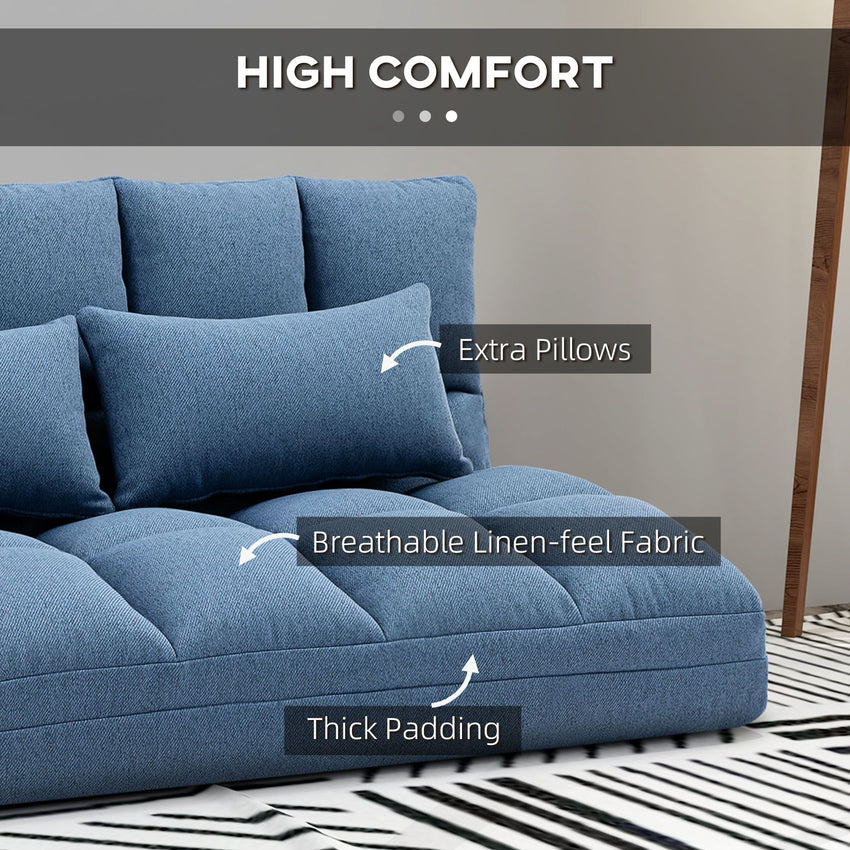 Floor Sofa, Foldable 2-Seater Lazy Sofa Sleeper with 9-position Backrest and 2 Pillows Light Blue
