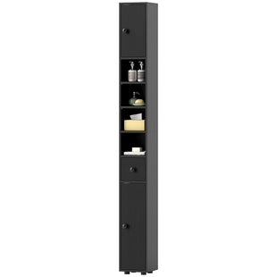 71" Tall Bathroom Cabinet, Narrow Toilet Paper Cabinet with Open Shelves, 2 Door Cabinets, Adjustable Shelves, Black